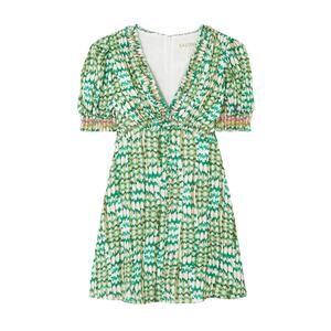 Saloni Smocked Green Lea Mini Dress Size 6 NWT